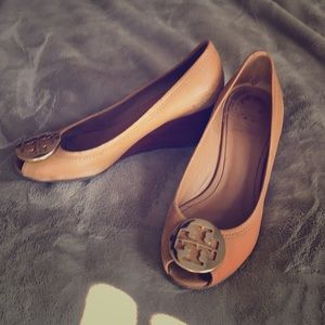 Tory Burch peep toe wedges